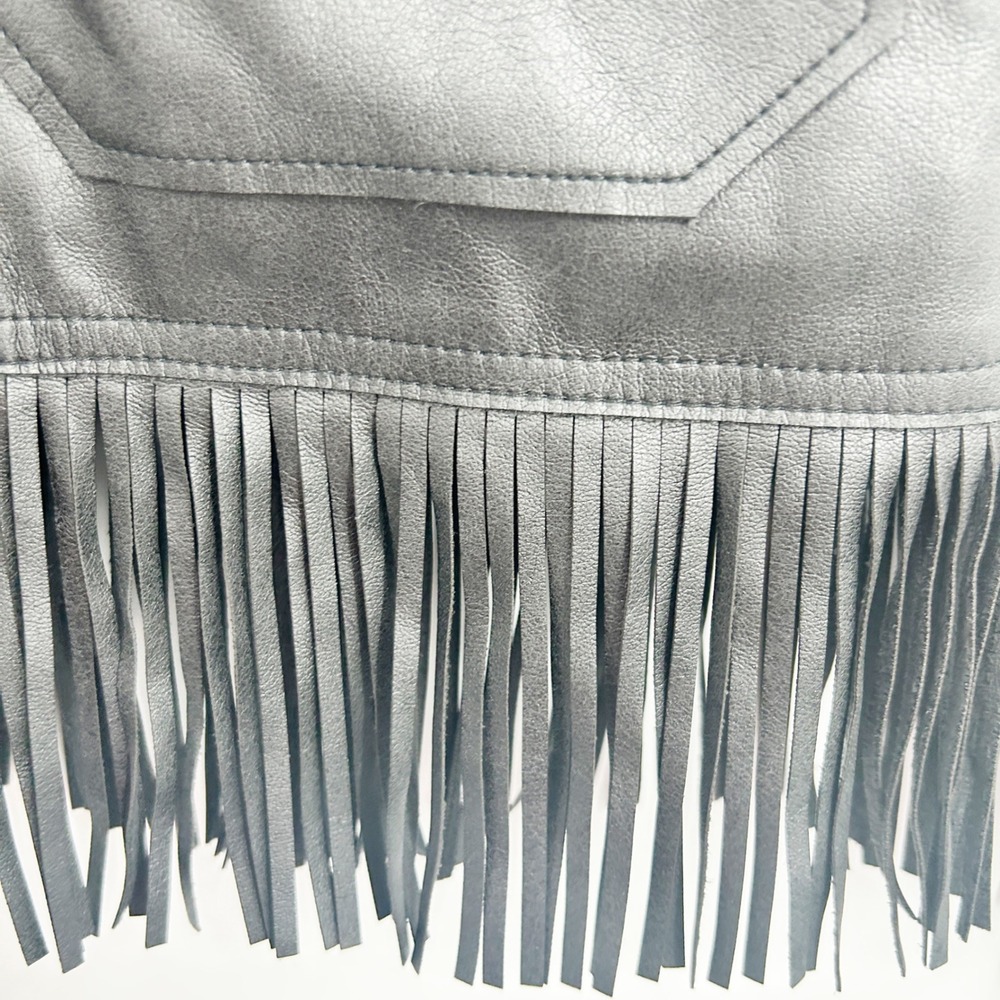 Topshop Womens Black Faux Leather Fringe Western Boho Moto Jacket Size 8 - Picture 8 of 10